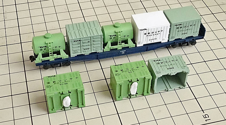 粘着剤, BBX, ひっつき虫, KATO, コキ10000, コキフ10000, 8002, 8003, コンテナ, 通風, 5000形, 6000形, T10形タンクコンテナ, 冷蔵, 載せ替え, 積載, 積み替え, TOMIX, 2756, 2757, 2758, MICRO ACE