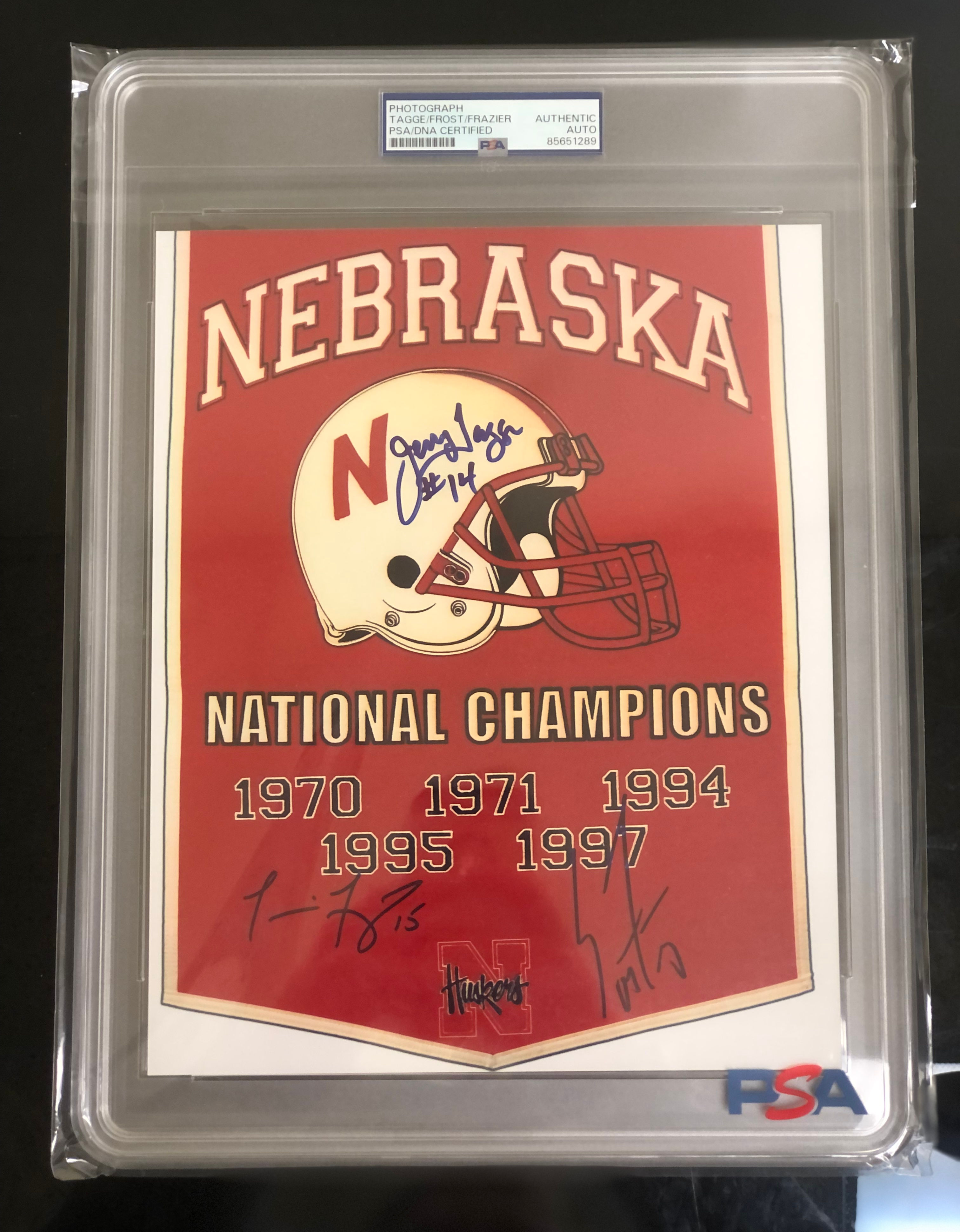 Tommie Frazier/Jerry Tagge/Scott Frost Autographed PSA/DNA Encapsulated 8x10