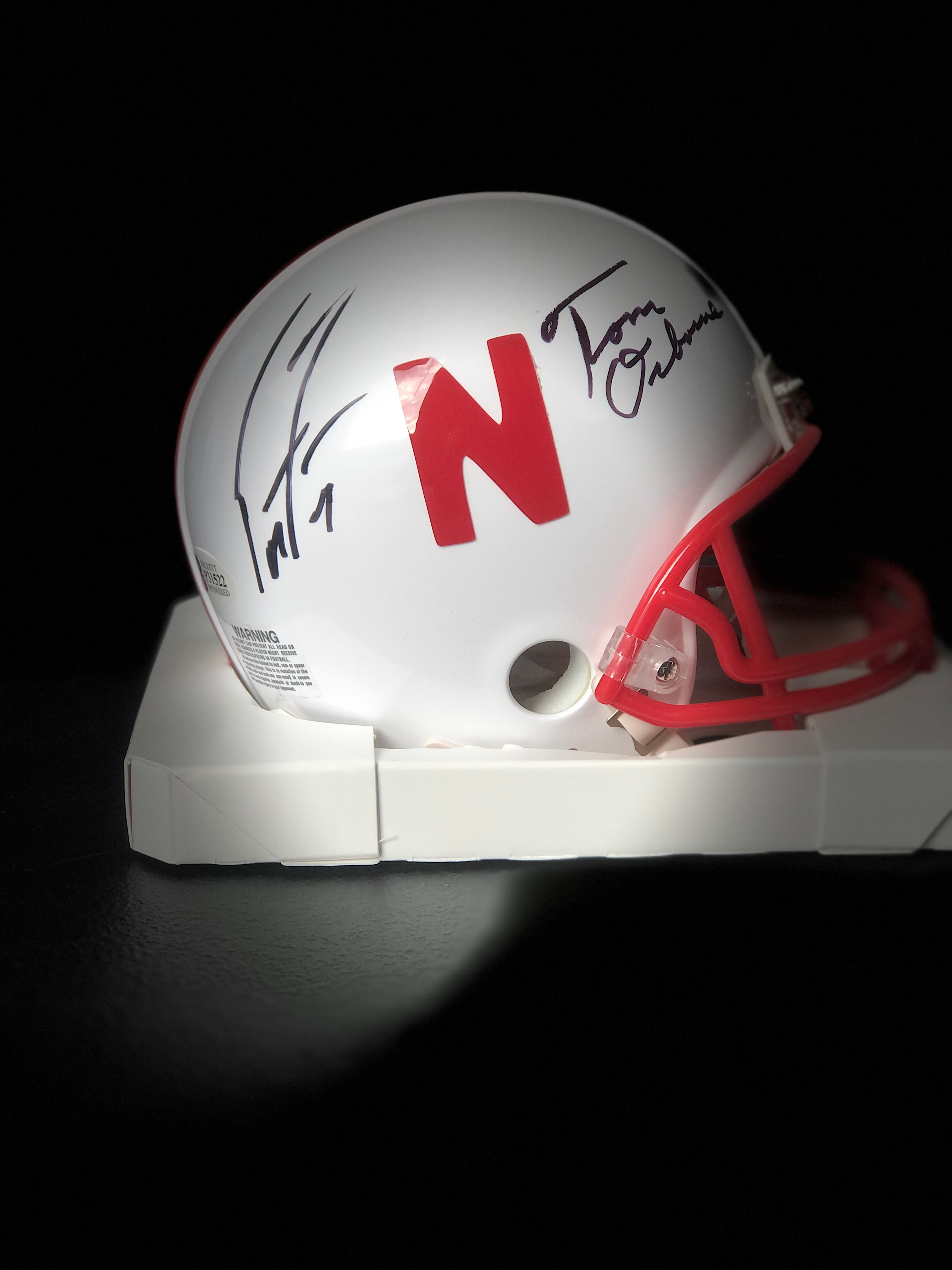 Tom Osborne/Scott Frost Autographed Mini Helmet Beckett Authenticated