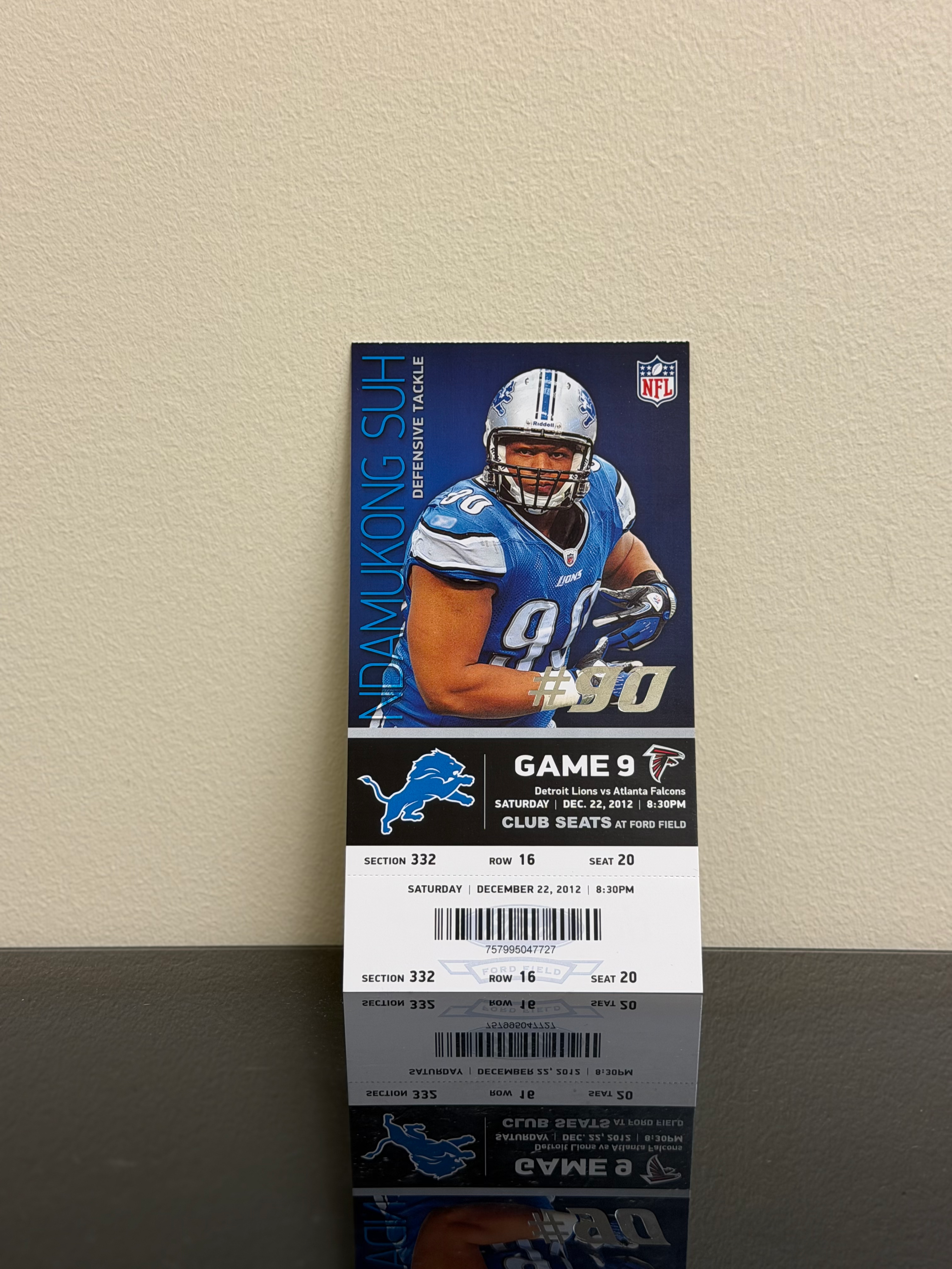 2012 Lions vs Atlanta Ticket feat. Ndamukong Suh Calvin Johnson Record Season