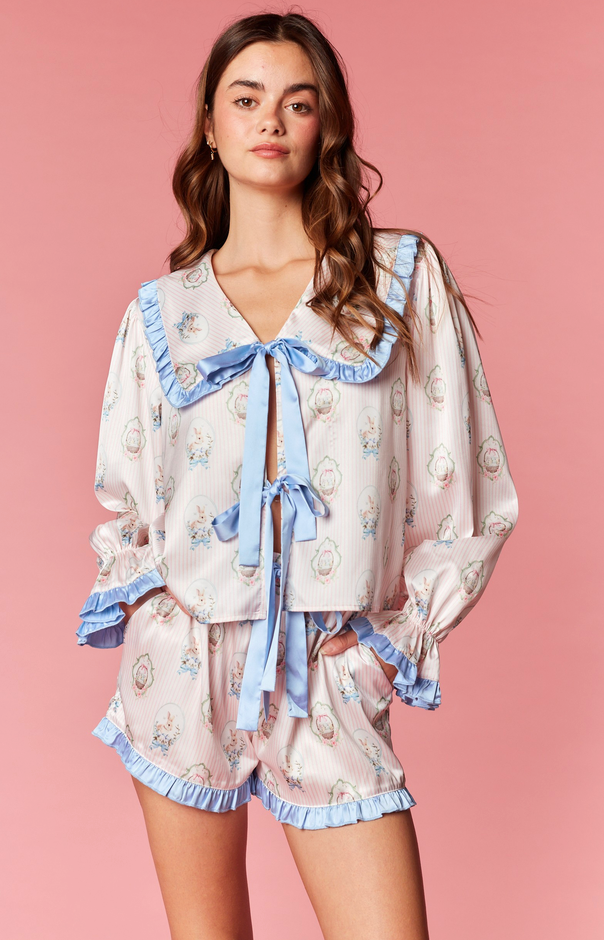 Garden Bunny Ribbon Satin Pajama Set