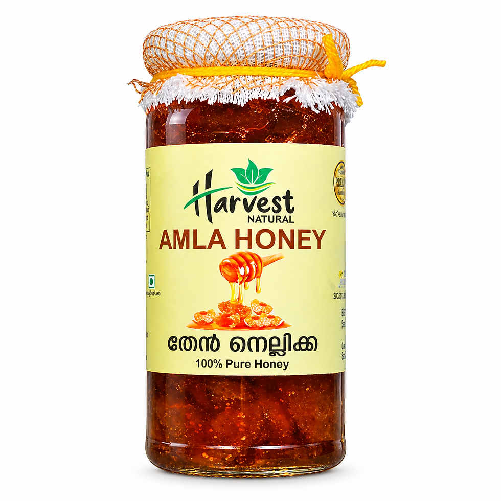 Seedless honey amla jar filled with amla pieces and honey
