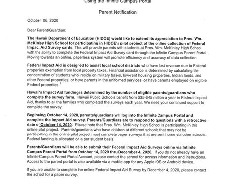 Federal Impact Aid Collection on Infinite Campus