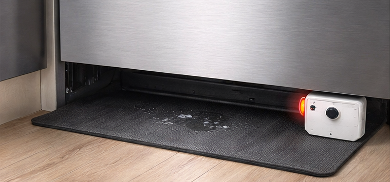 LeakShield affordable leak detection sensing mat beneath a dishwasher