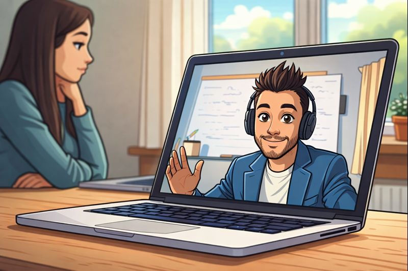 Close-up view of a laptop screen showing an online tutoring session