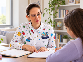 Simone Dahkoul supporting a student with schoolwork at home