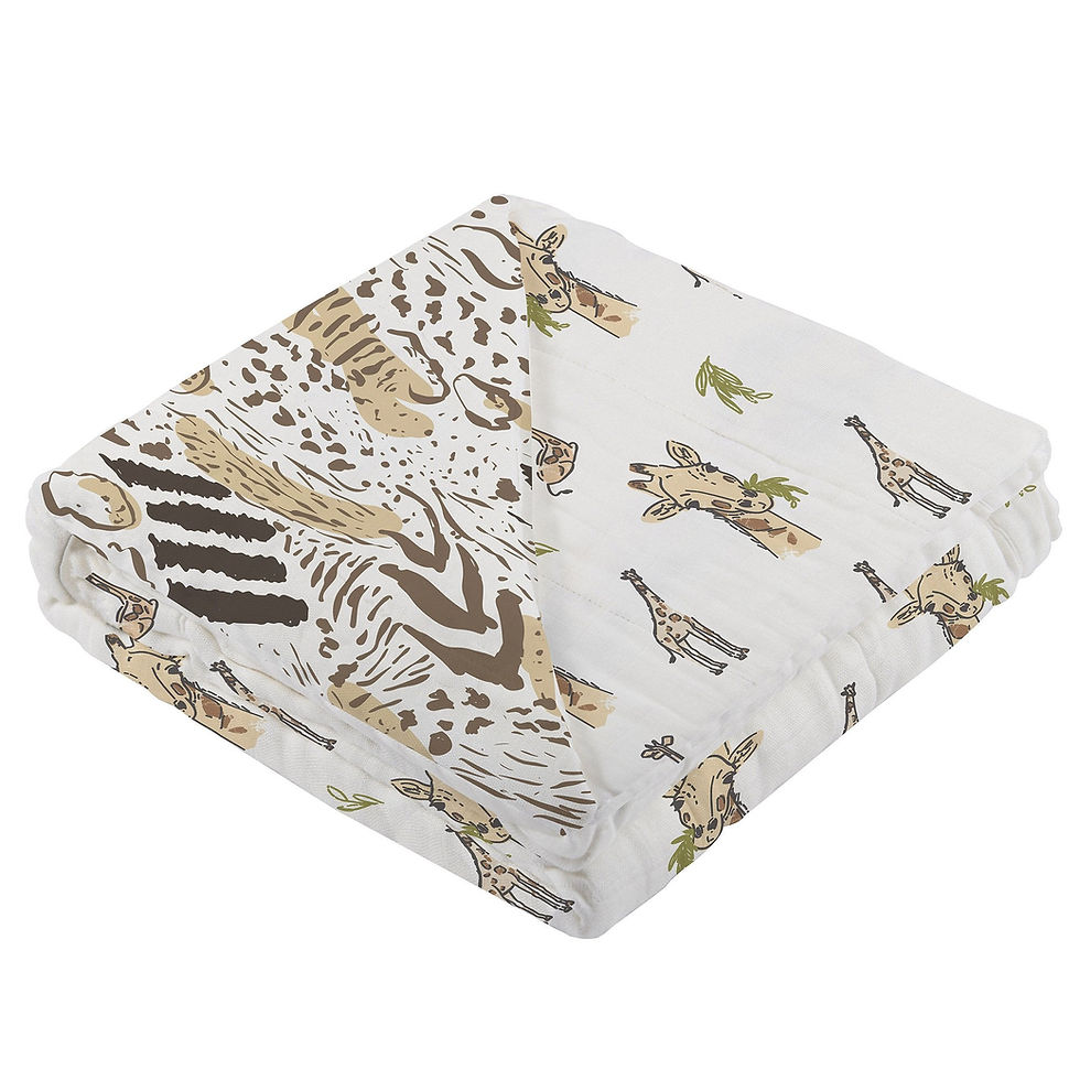 Miniature : Hungry Giraffe and Animal Print Bamboo Muslin Newcastle Blanket