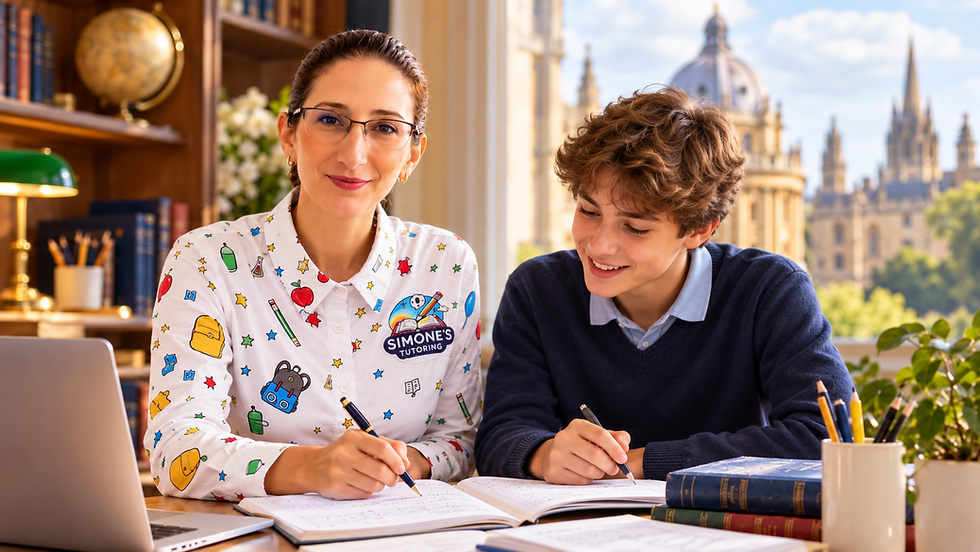 Simone's Tutoring supporting a student with Oxford TARA admissions test preparation for 2027 entry in the UAE.