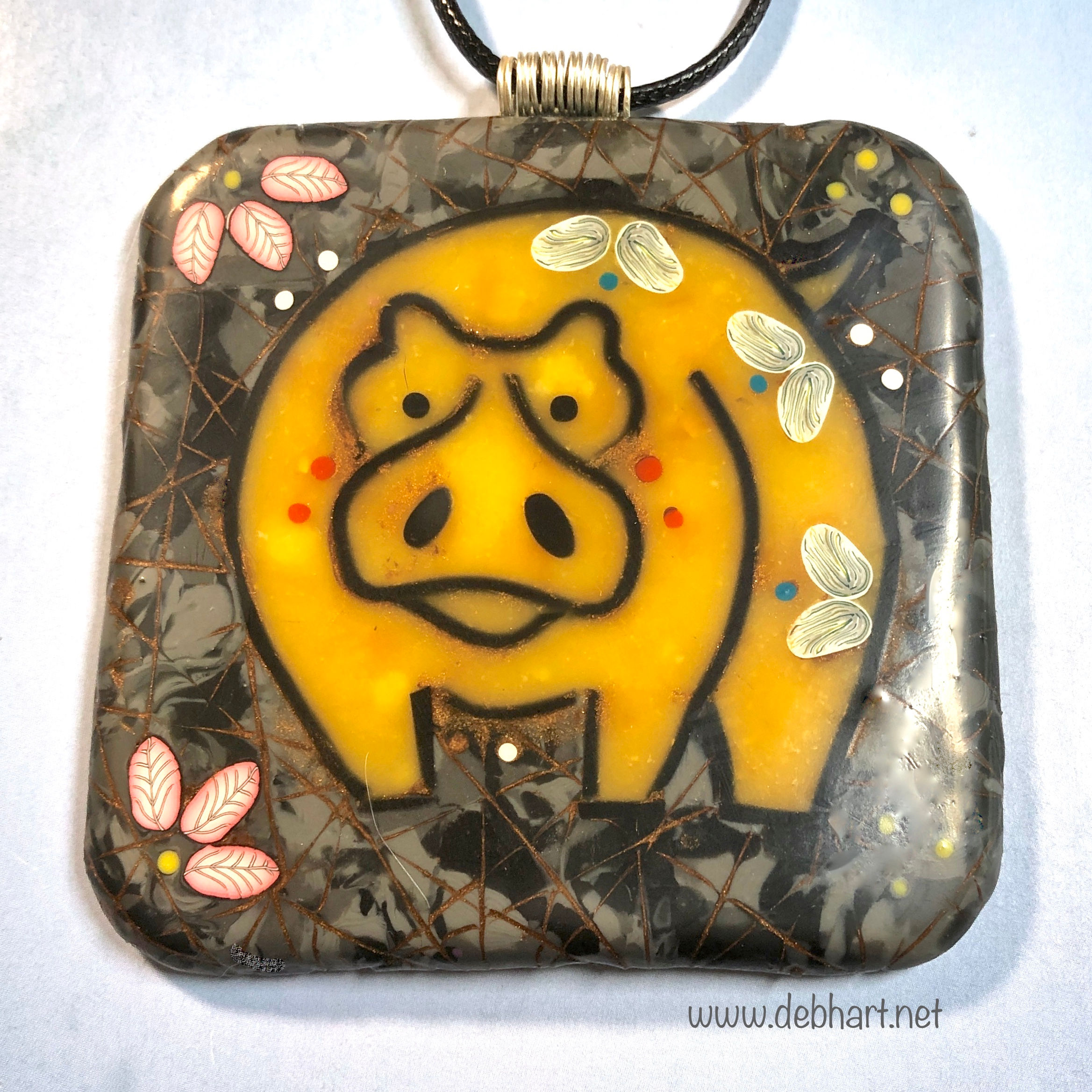 Hippo Petroglyph Pendant - Black Lapis Background