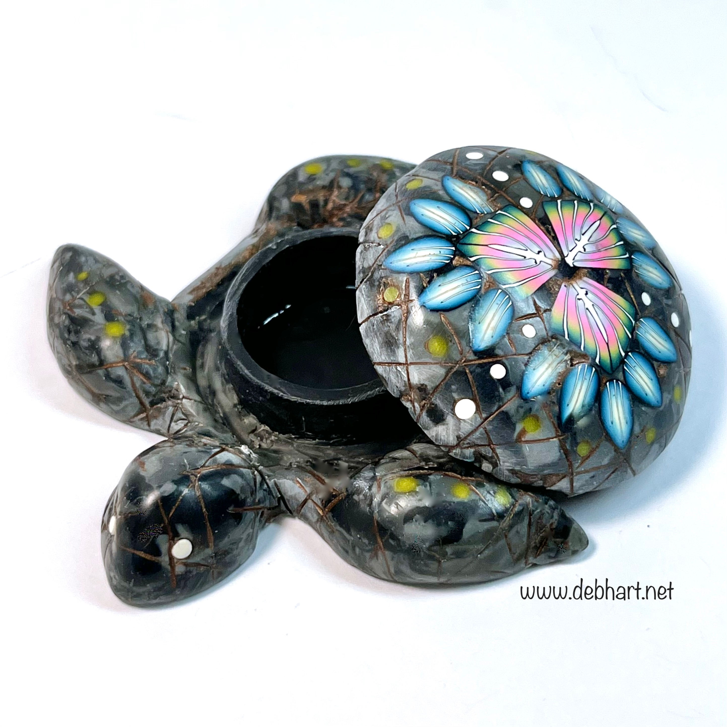 Small Black Marble Mandala Sea Turtle Box