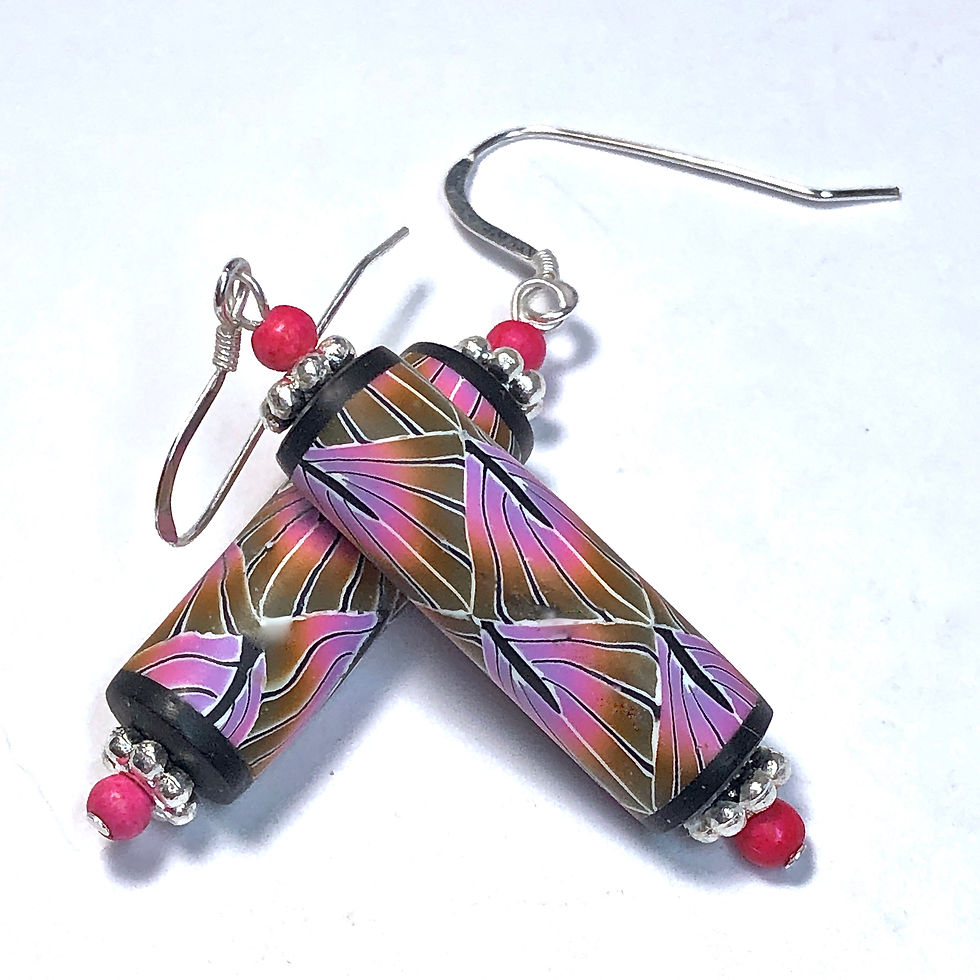 Thumbnail: Art Deco Tube Earrings - Pink/Gold/Purple style 2