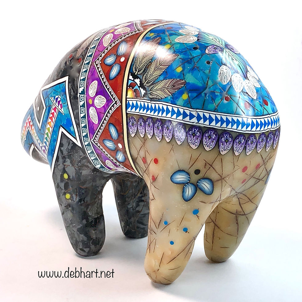 Thumbnail: Medium Heartline Colorblock Bear - Black Marble/Amber/Turquoise