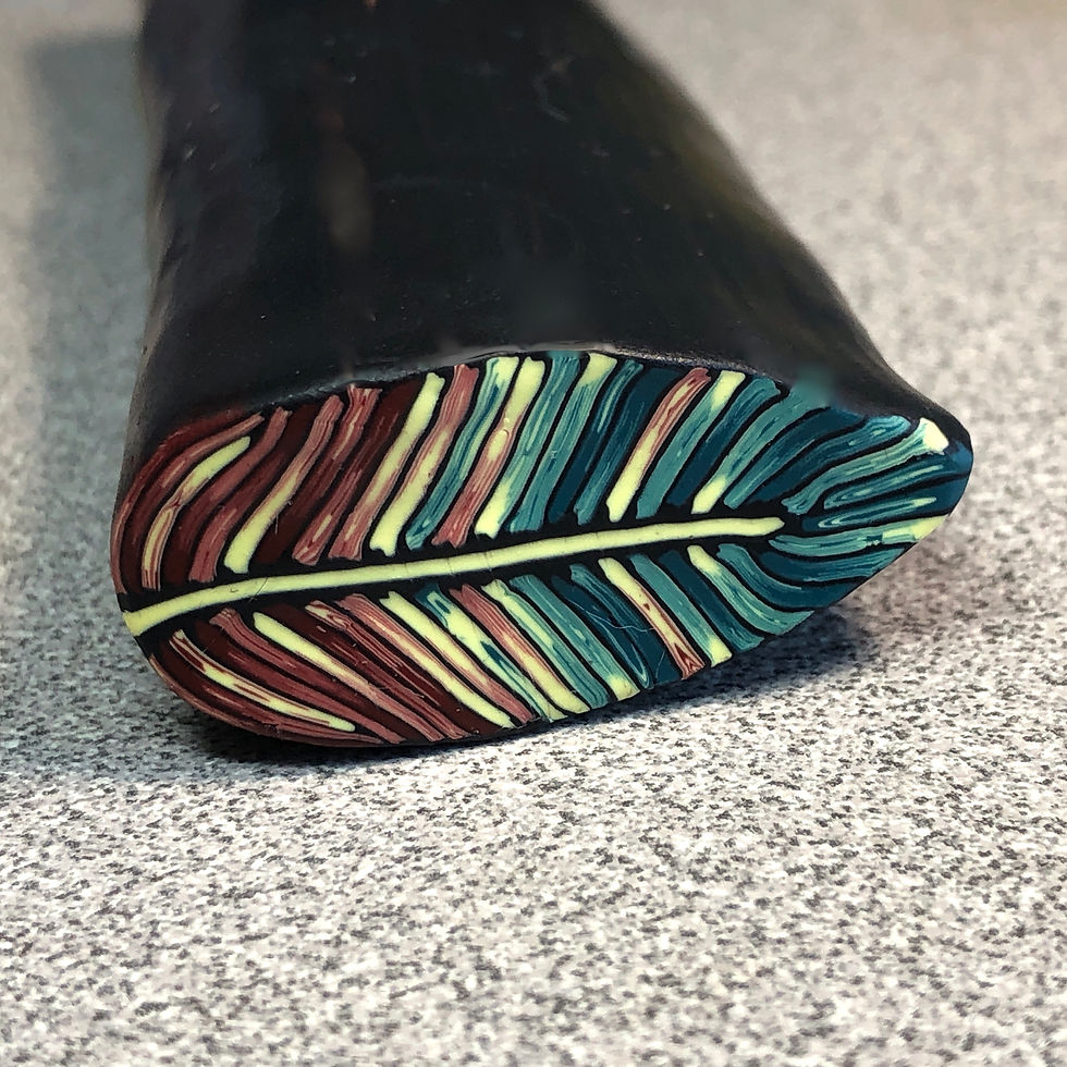 Teal/Lemon/Rust Feather Cane