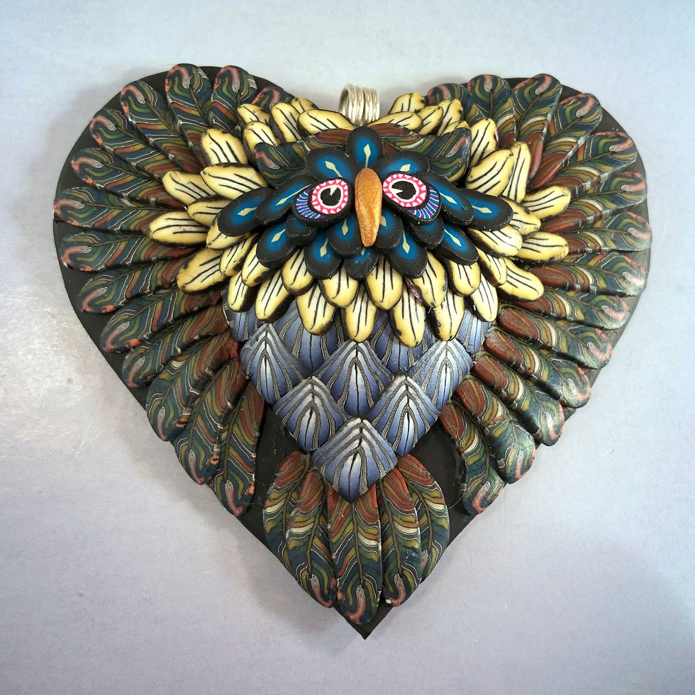 Thumbnail: Medium Owl Heart Pendant - Blue/Yellow