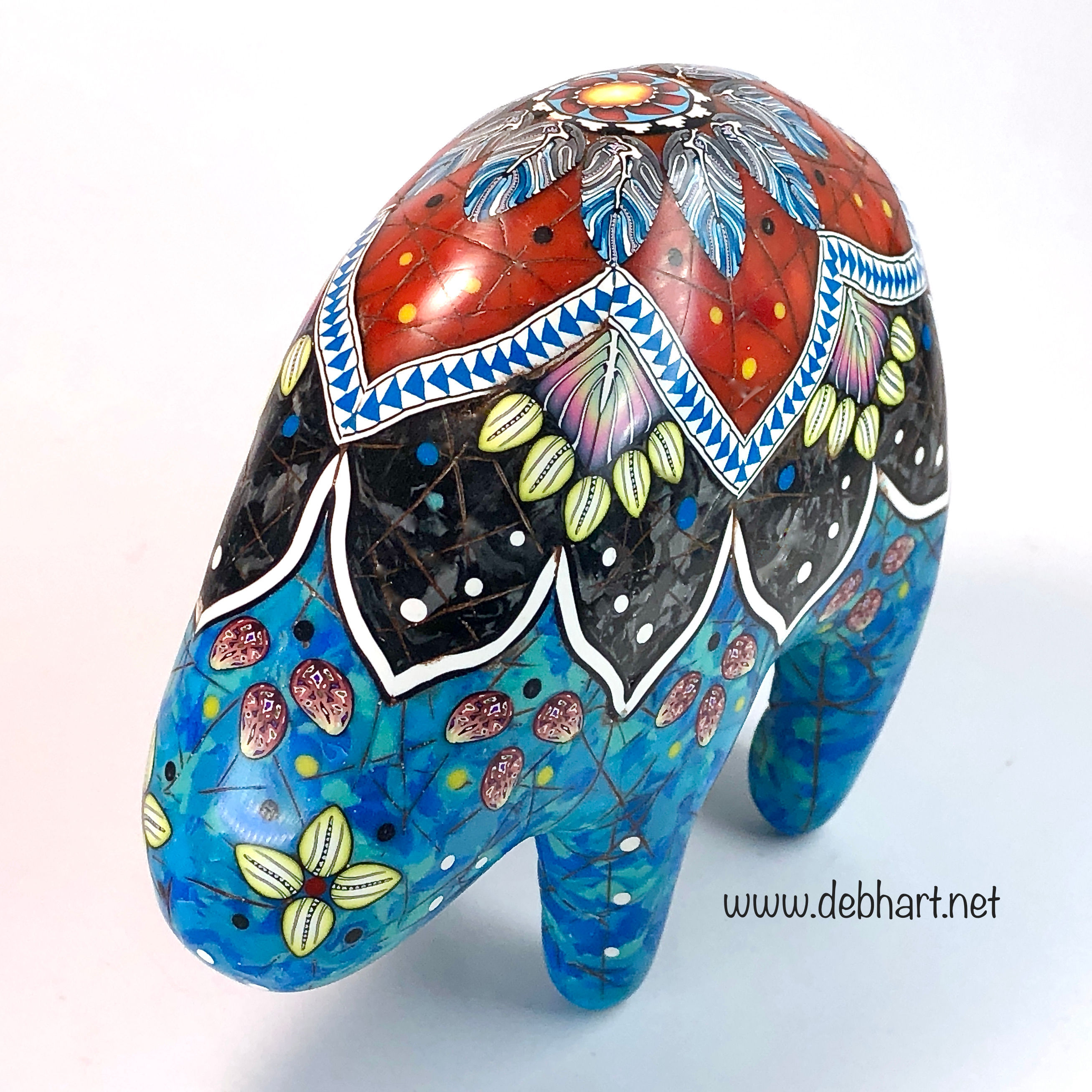 Med/Sm Sunburst Mandala Bear - Turquoise/Black Marble/Red Coral