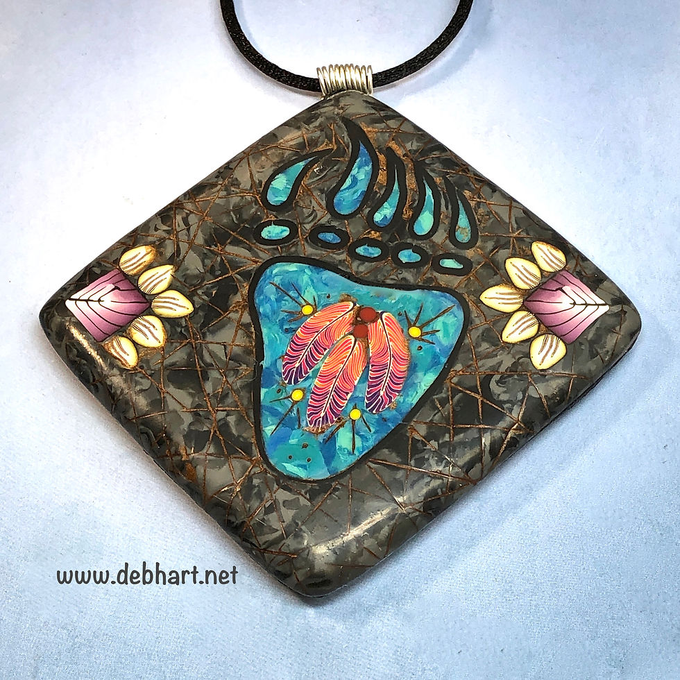 Bear Claw Petroglyph Pendant - Black Marble Background