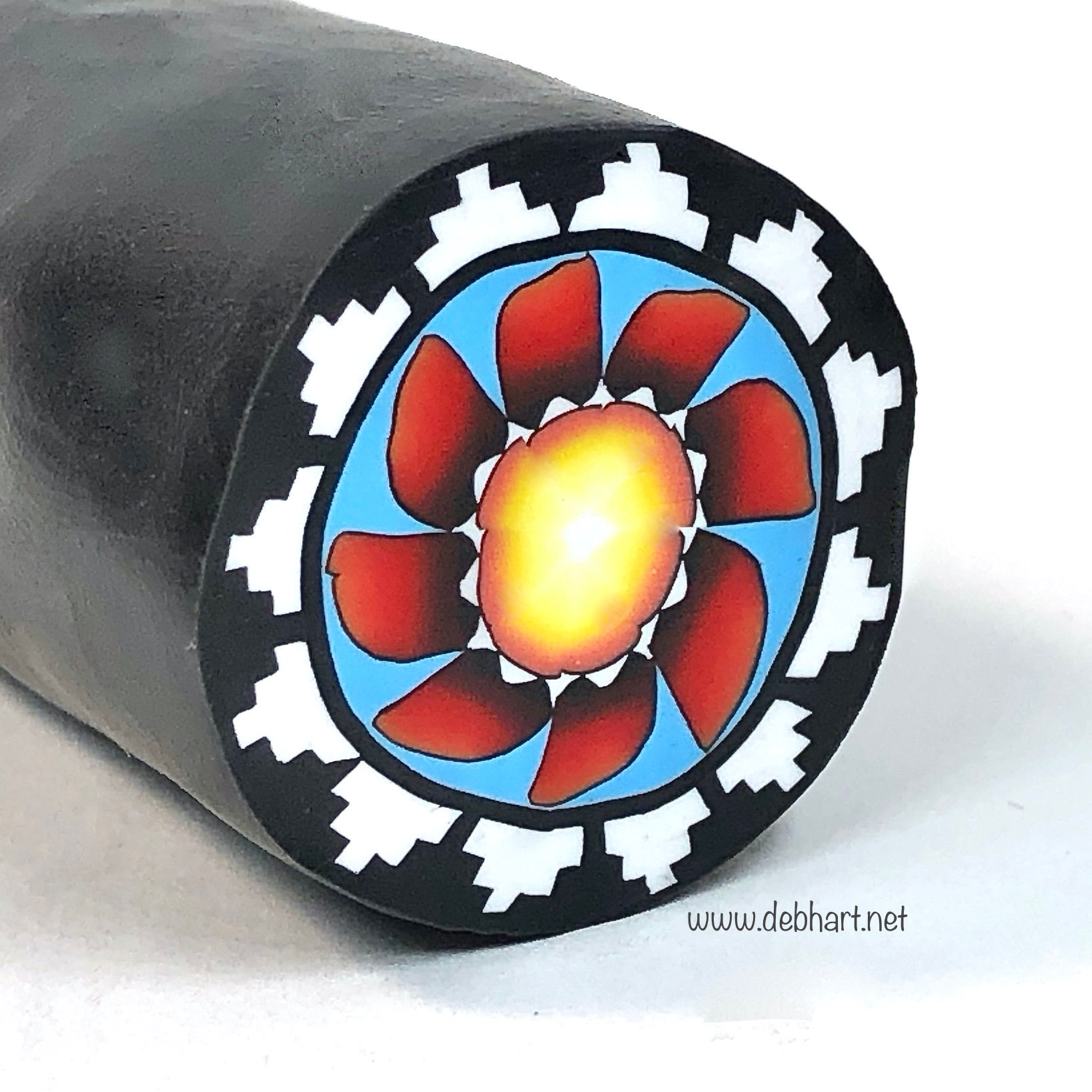 Sunburst cane - red/lt turquoise