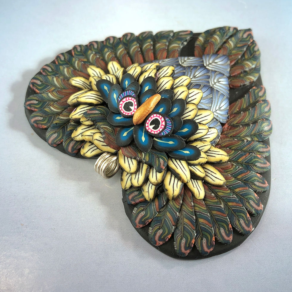 Medium Owl Heart Pendant - Blue/Yellow
