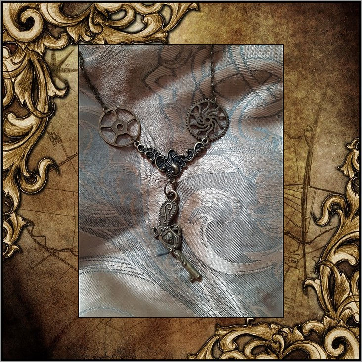 Miniature : Collier Steampunk Vintage Ethnique Pirate Pistolet Revolver Engrenage Mécanisme