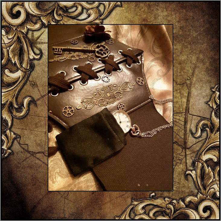 Miniature : Serre Taille Steampunk Clef, Rose de Tissus & Montre à Gousset Fournis