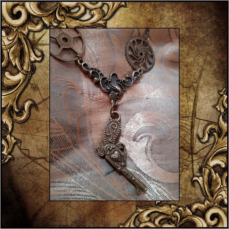 Miniature : Collier Steampunk Vintage Ethnique Pirate Pistolet Revolver Engrenage Mécanisme