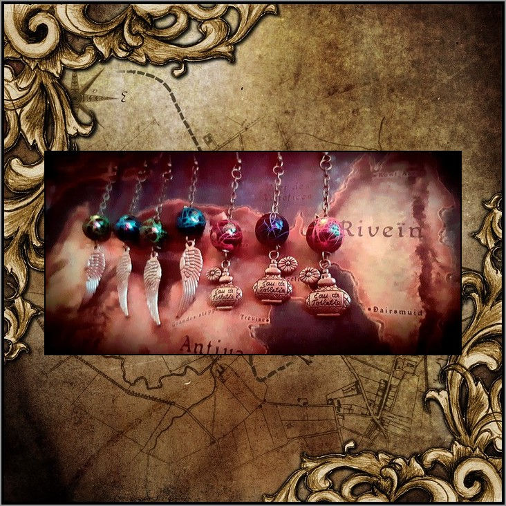 Miniature : Boucle d'Oreille Perle Steampunk Ale Parfum Chaine Argent Longue Ange Plume Ethn