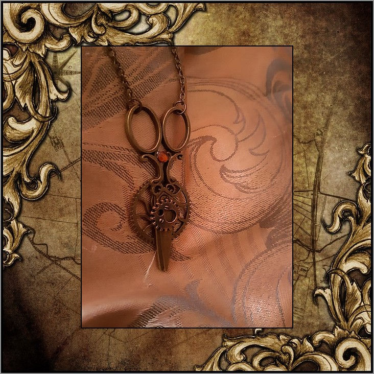 Miniature : Collier Ciseau Strass Marron Engrenage Mécanisme Steampunk Vintage Ethnique Uniq