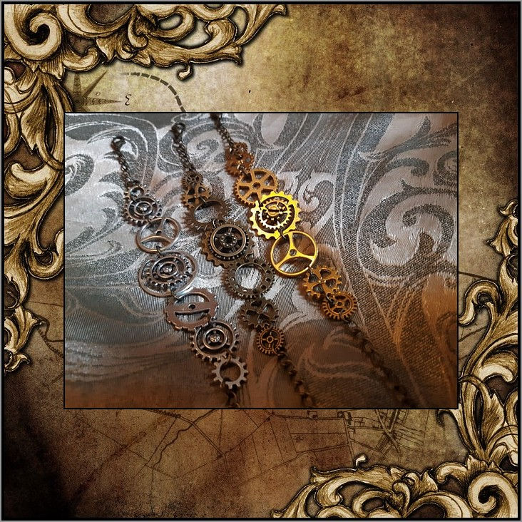 Miniature : Bracelet Chaîne Breloque Steampunk Punk Gothique Rétro Vintage Argent Mécanisme