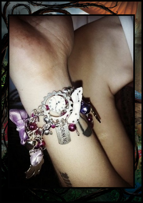 Miniature : Collier Bracelet Disney Alice Pays Merveilles Wonderland Fiole Noeud Sheshire Ch