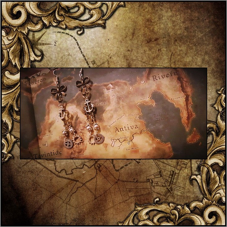 Miniature : Boucle d'Oreille Steampunk Ethnique Vintage Lolita Ancre Marin Noeud Engrenage