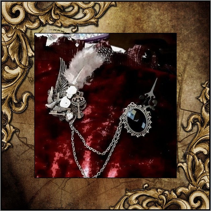 Miniature : Broche Double Steampunk Médiéval Vintage Gothique Féerique Fantastique Colombe