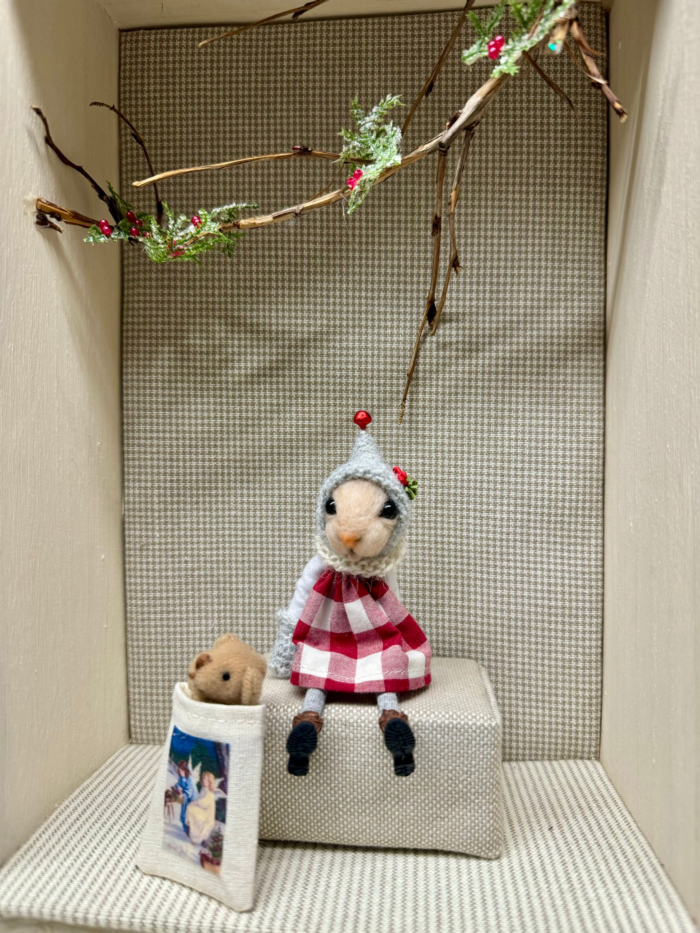 Needle felted mouse with Christmas sack