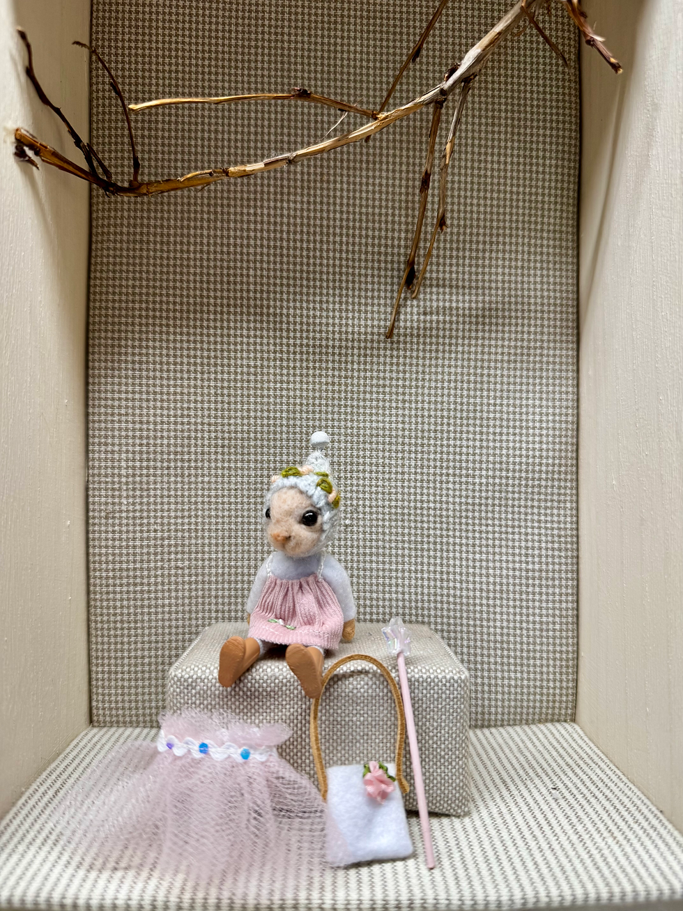 Thumbnail: Extra small ballerina style needle felted mouse. 