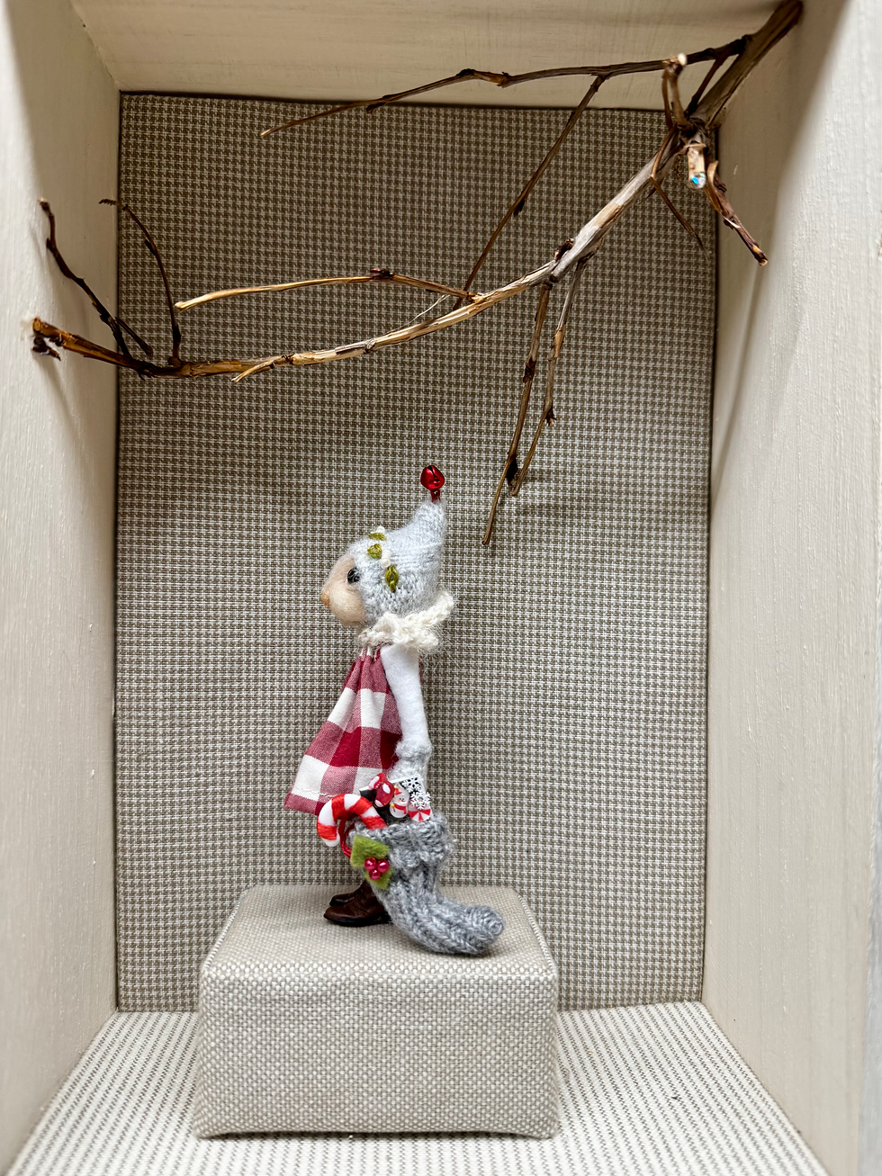 Thumbnail: Needle felted mouse with Christmas stocking 