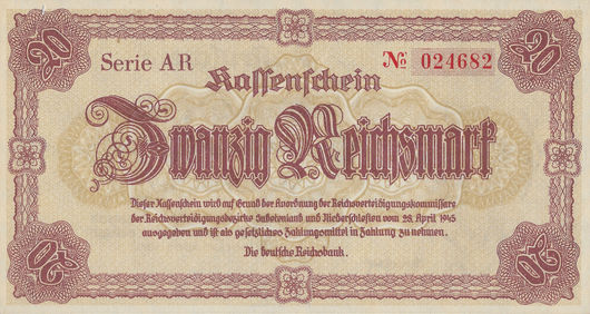 20 Reichsmark – 1945 – Sudetos & Baixa Silésia