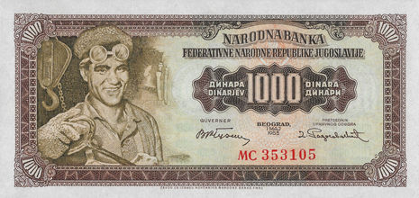 1.000 Dinara– 1955 – Iugoslávia