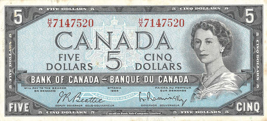 5 Dollars – 1954 – Canadá e 10 Shillings - 1963 e 1 Pound - 1989 - Jersey