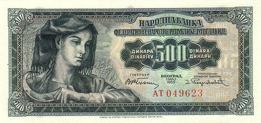 500 e 1000 Dinara– 1955 – Iugoslávia