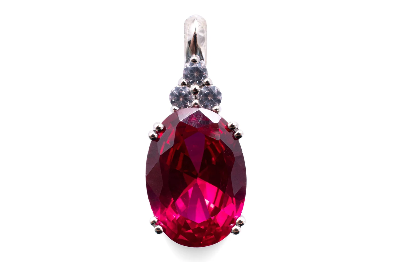 10 Karat White Gold White Sapphire & Synthetic Oval Ruby Estate Pendant