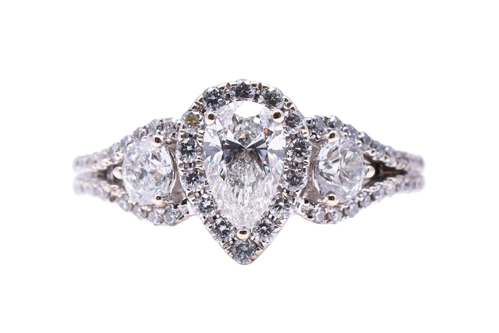 14 Karat White Gold Diamond Three Stone Engagement Ring