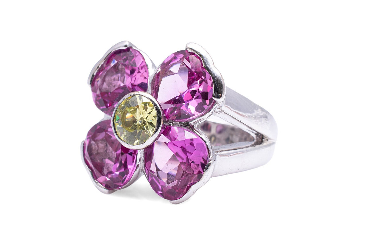 Sterling Silver Pink Sapphire & Yellow Cubic Zirconia Estate Statement Ring