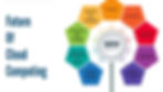 Infographic on the future of cloud computing with colorful hexagons showing benefits like security, innovation, economic, and data changes.