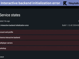 Service error screen showing "Bohemia Interactive backend initialization error." Red indicators for services. Ping at 999 ms.