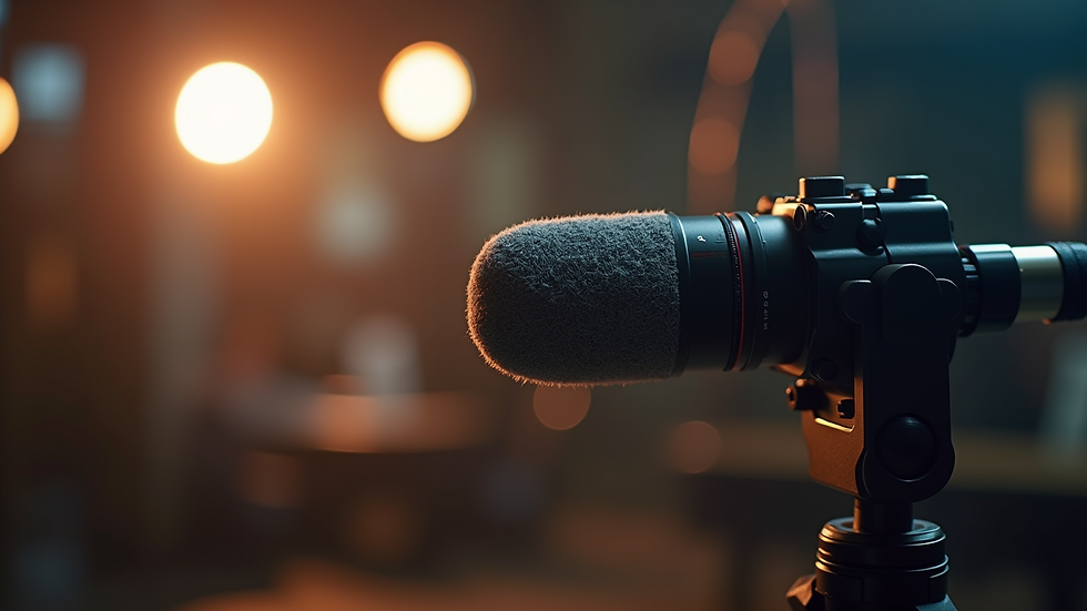 Close-up de microfone em estúdio de gravação para entrevista ao vivo