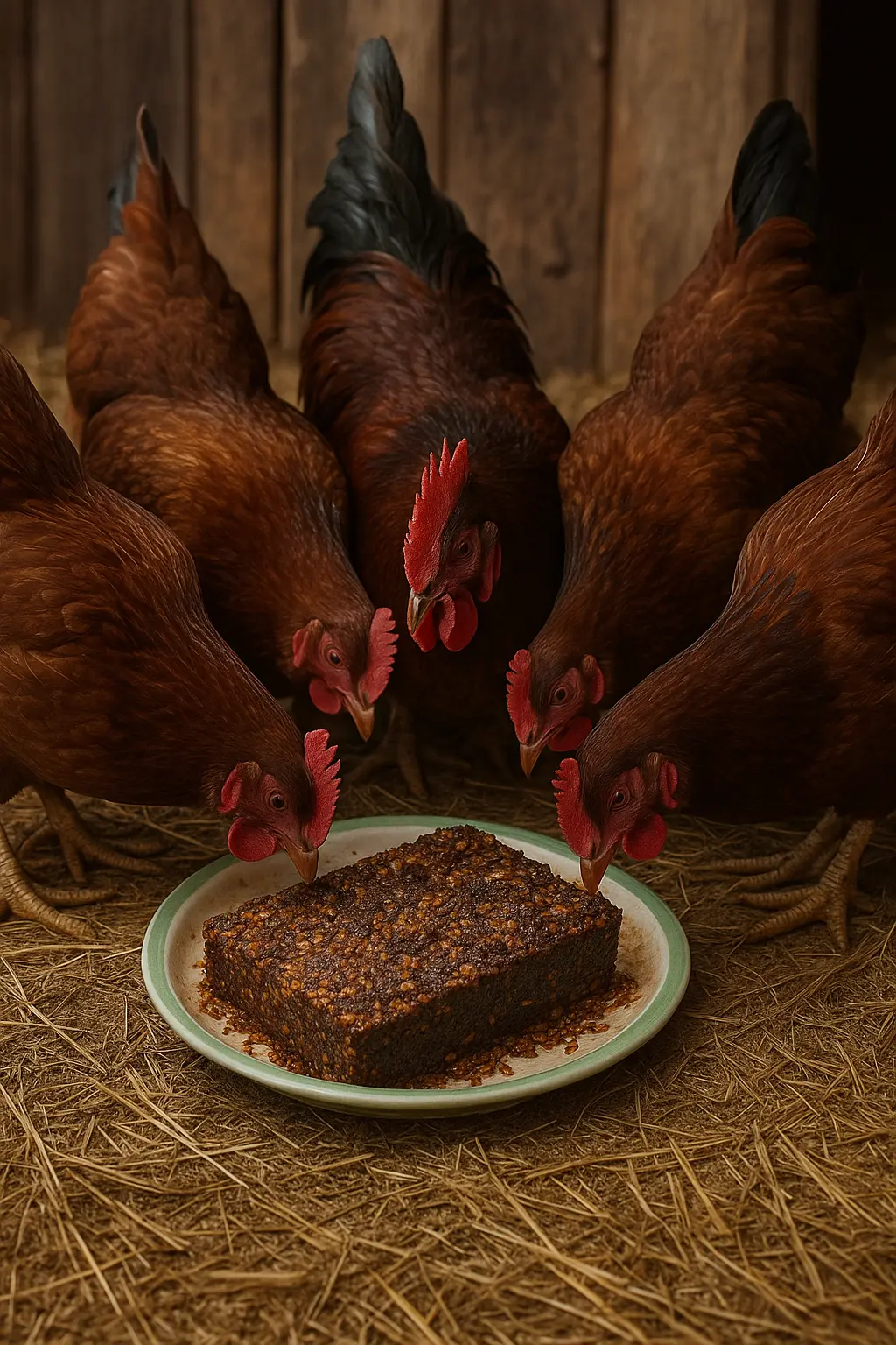 Tabakta mineral blok yiyen tavuklar.