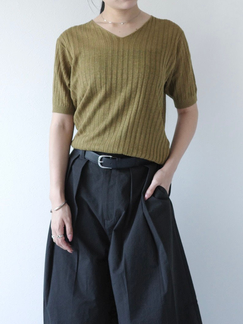 サムネイル： Linen V neck rib tops