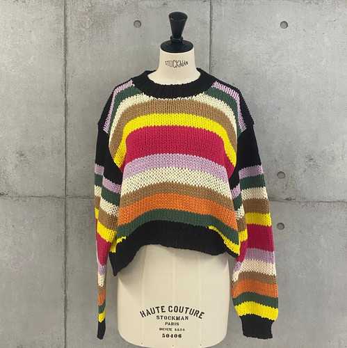LILLY LYNQUE 2025aw】Cotton Colorful border TOP【8508105