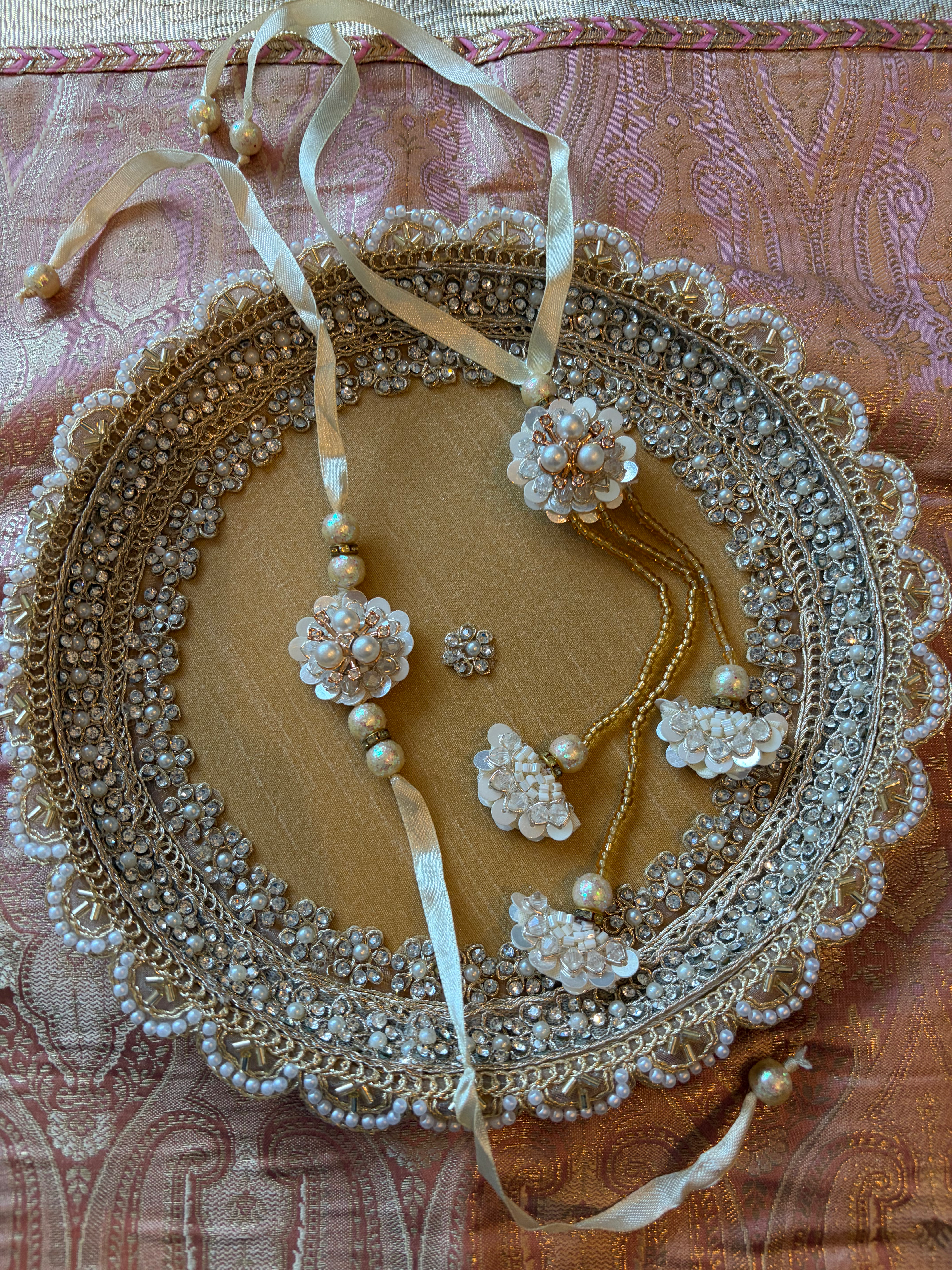 White Pearl & Sequin Rakhi Lumba