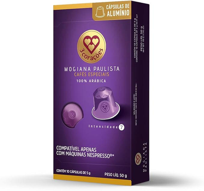 3 Corações Cápsulas de Café Mogiana Paulista, Compatíveis com Nespresso