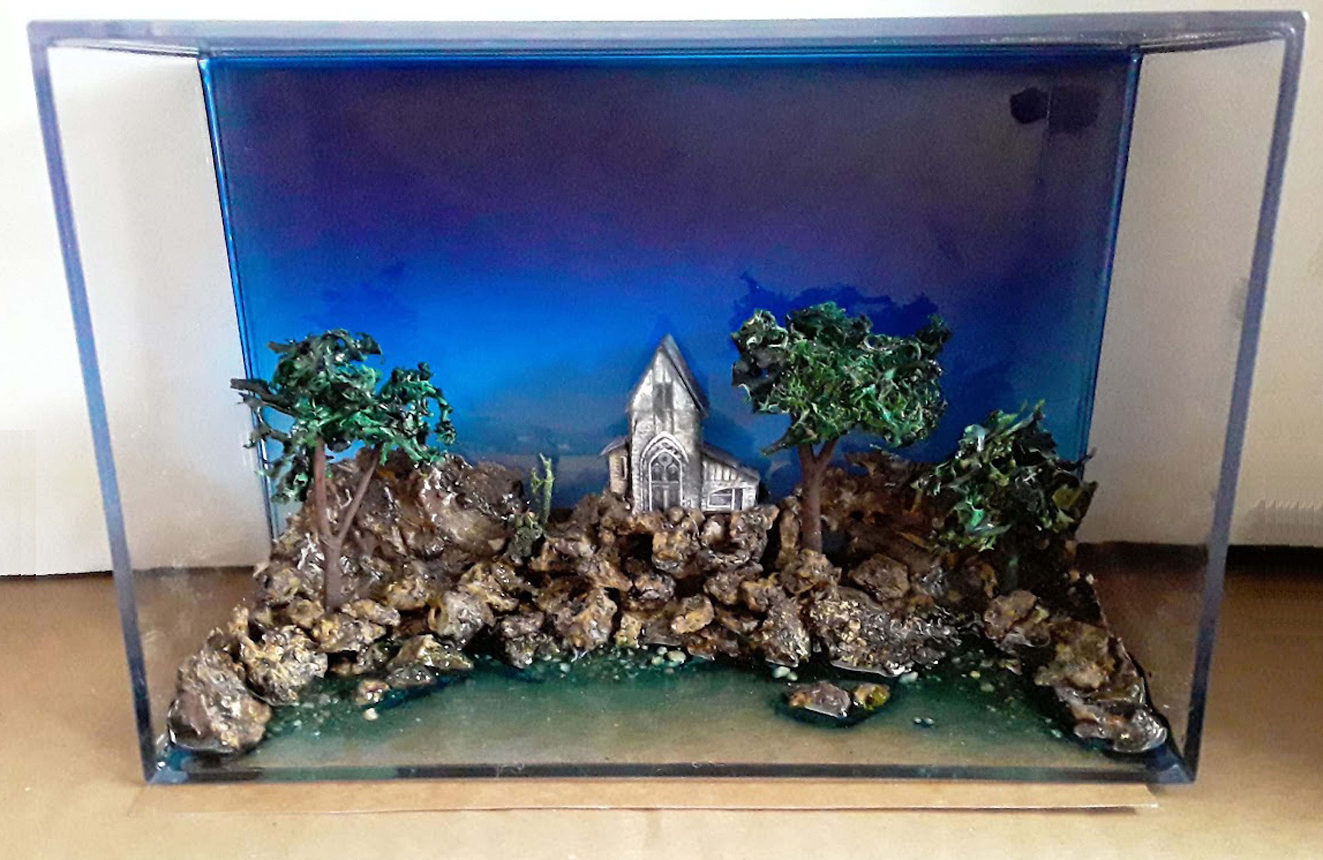 Maquete montada na caixa de acrilico